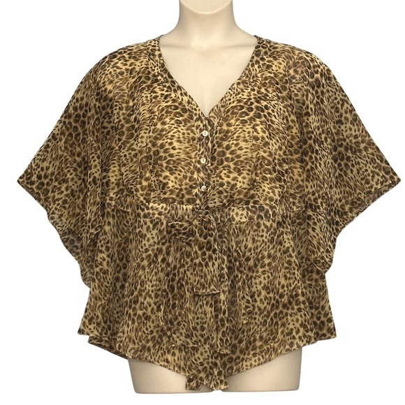 Newport News Womens Top 16W Animal Print Sheer Tie Front Retro Classic Mob‎ Wife - Picture 1 of 13